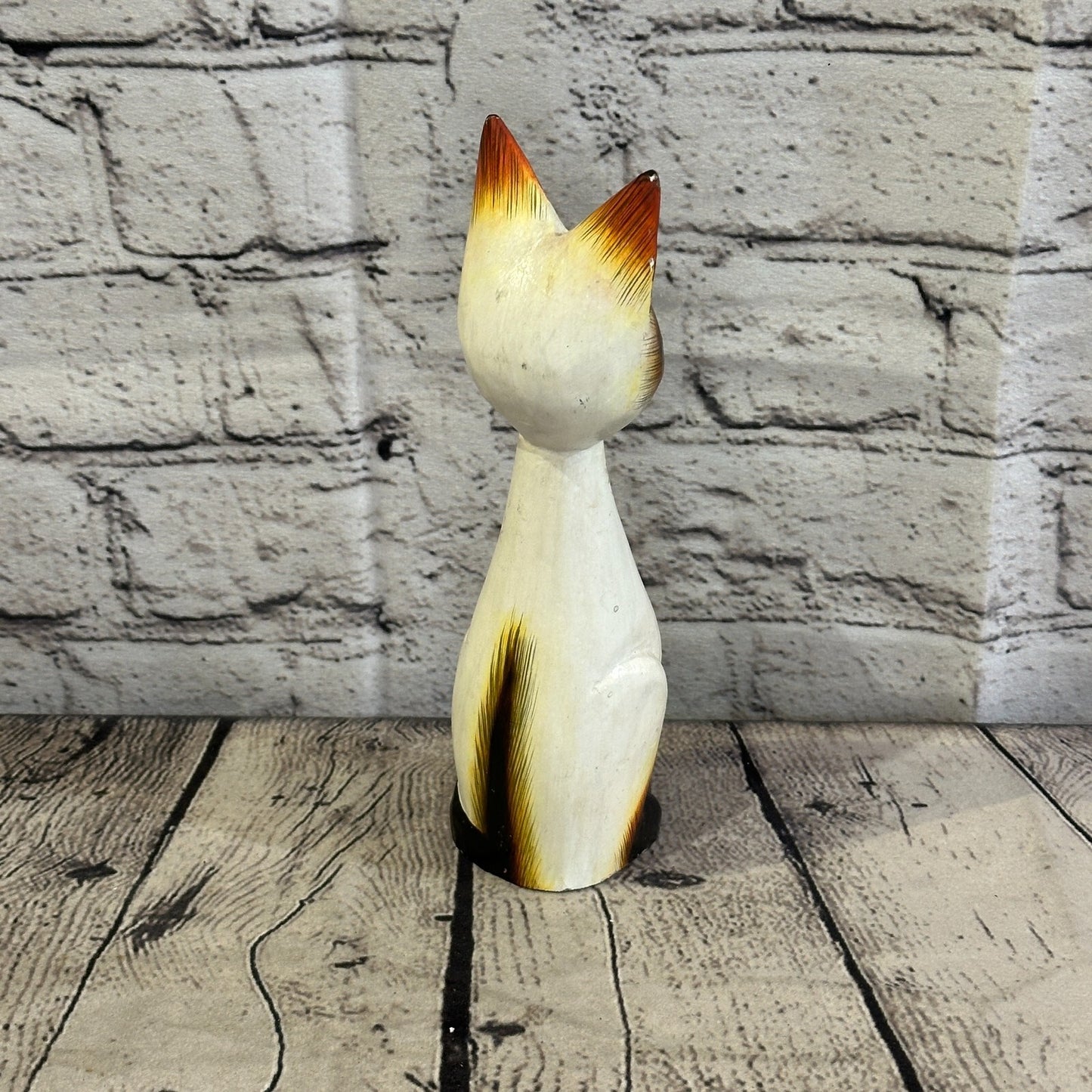 20cm x 7cm Siamese Sitting Bobble Style Painted Wooden Hand Carved Cat Wooden