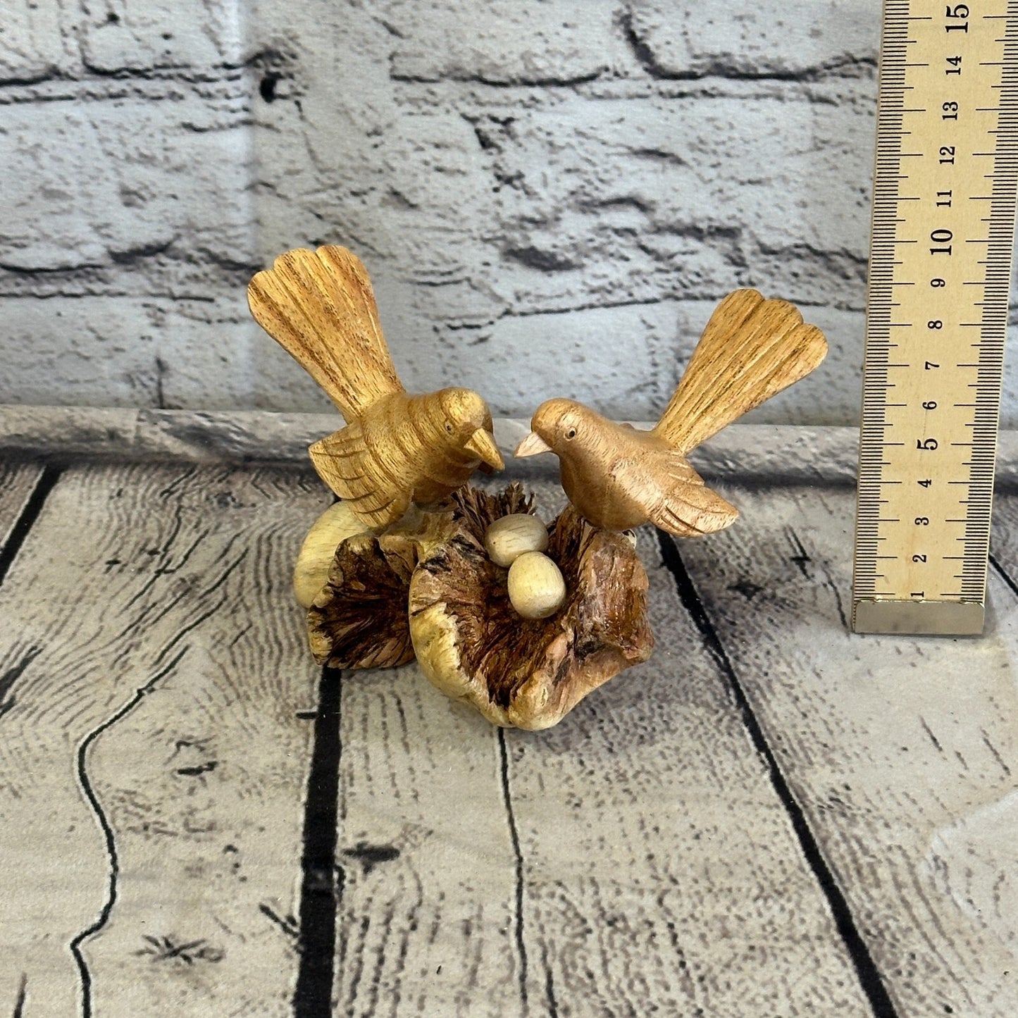 10cm Double Bird Nest Mushroom Parasite Ornament Natural Carving Fairtrade Wood
