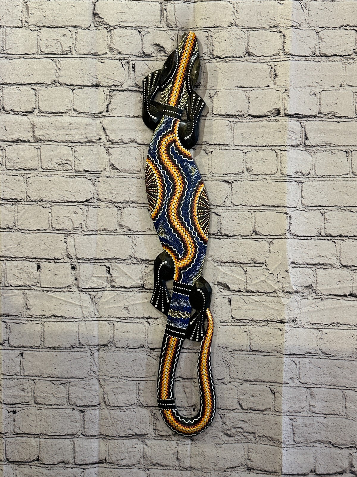 80cm Gecko Carved Wooden Dot Painted Ethnic Tribal Tiki Wall Handmade No 4