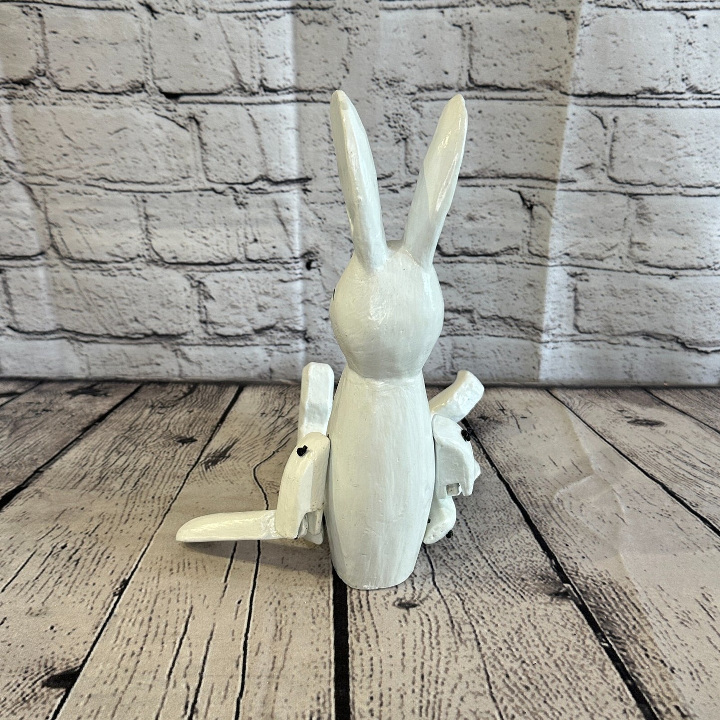20cm White Rabbit Sitting Animal, Wooden Shelf Ornament Handmade & Fairtrade