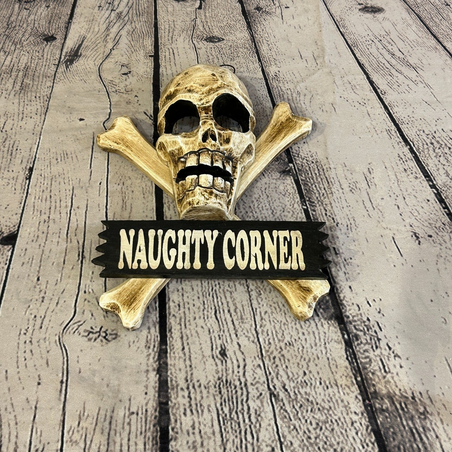 Skull & Crossbones Naughty Corner Pirate Sign Door Plaque 20cm x 20cm Handmade
