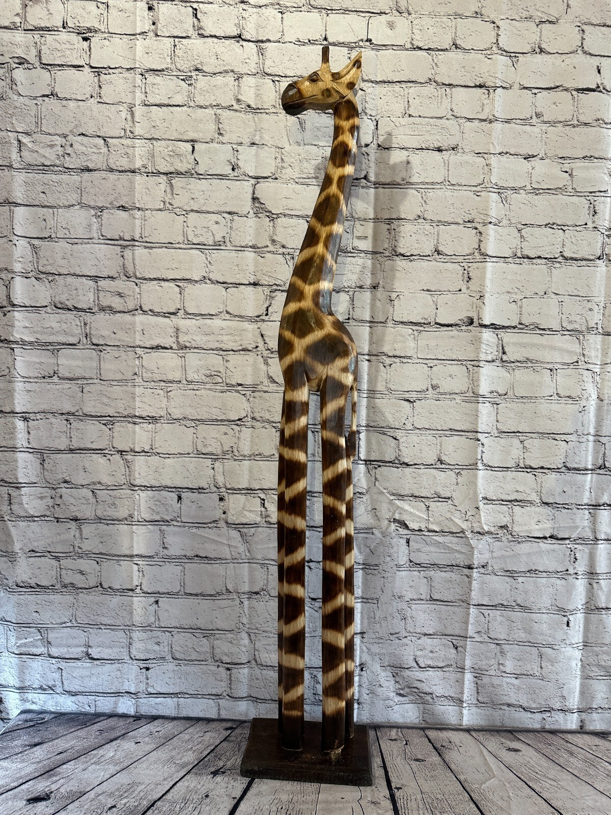 100cm Burnt Pattern Wood Giraffe Tall Statue Wood Modern Hand Carved Painted