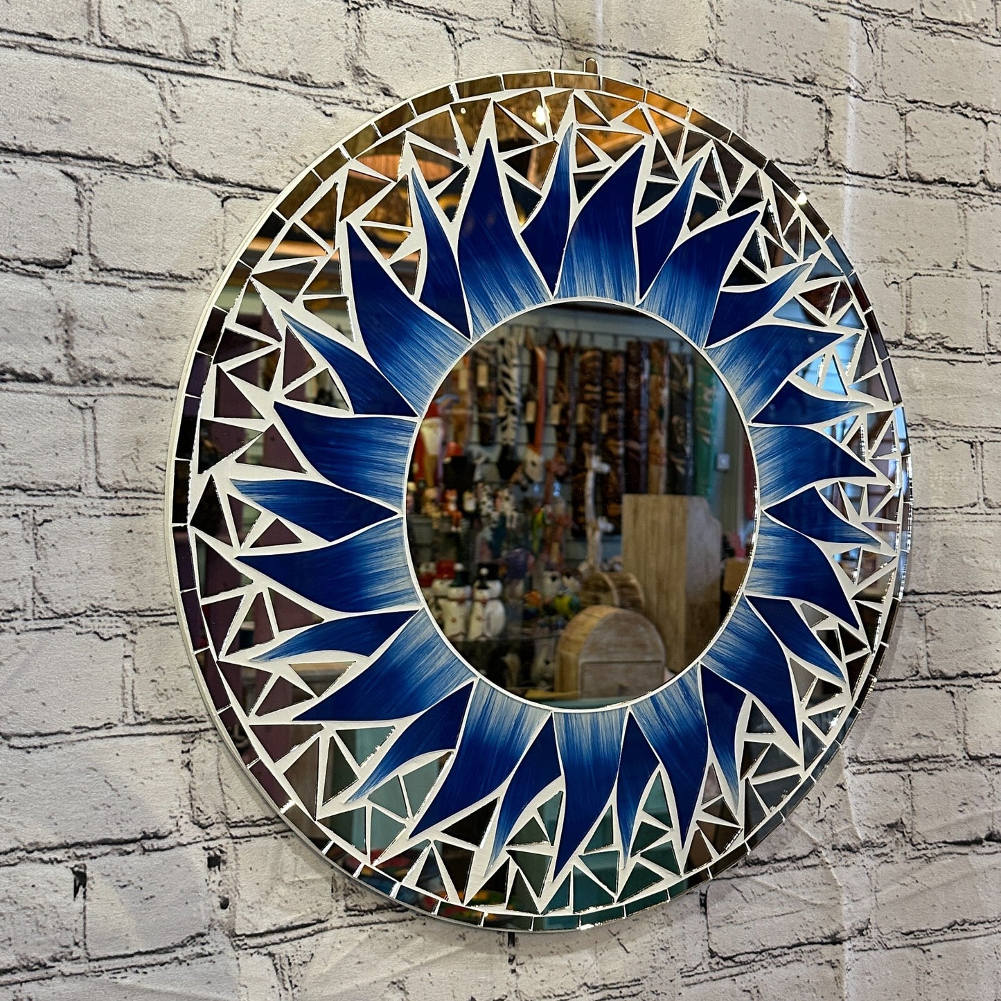 Dark Blue Flame Sun Mosaic Tile Wall Mirror 50cm x 50cm 20 Inches Handmade New