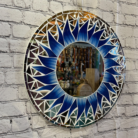 Dark Blue Flame Sun Mosaic Tile Wall Mirror 50cm x 50cm 20 Inches Handmade New
