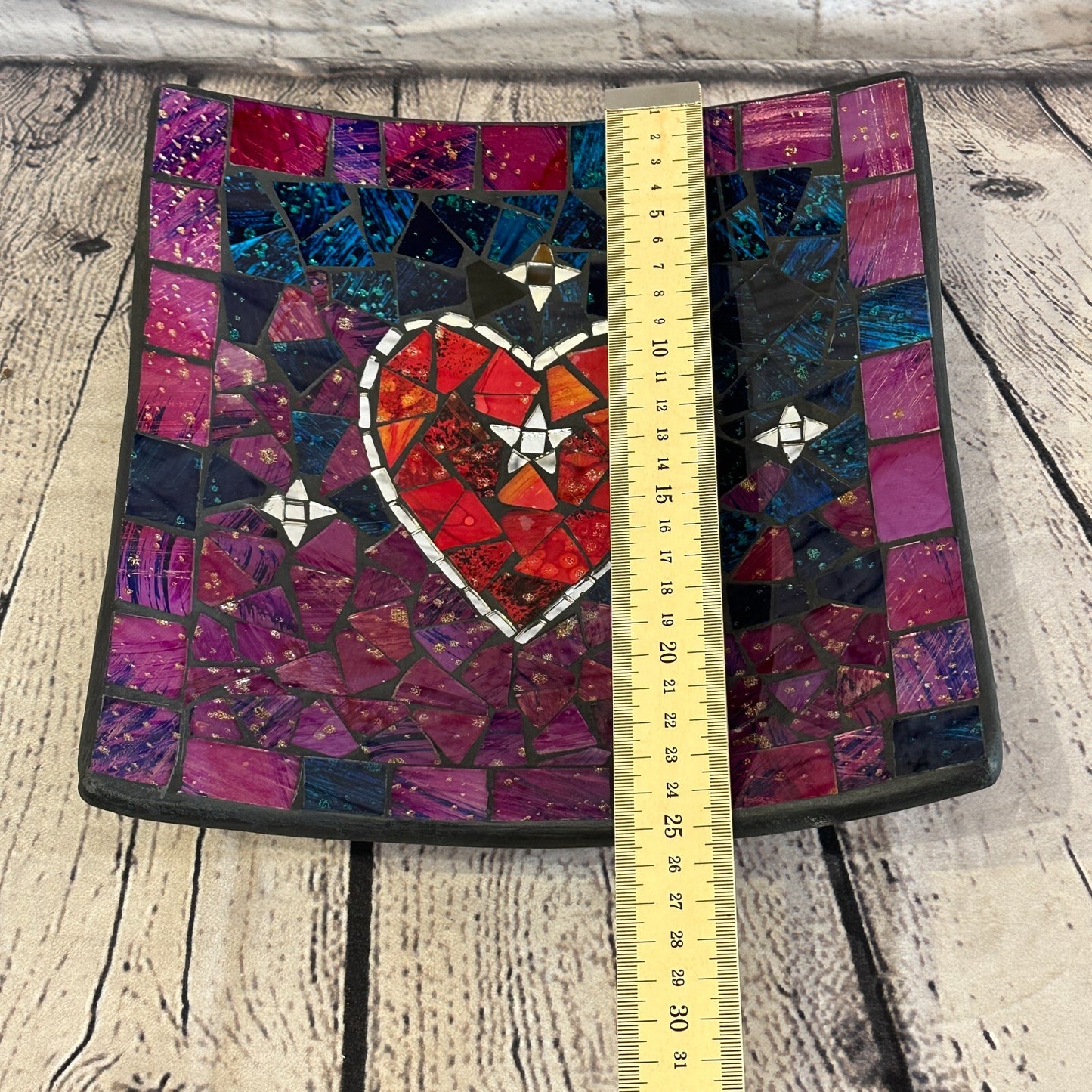 25cm Purple Red Heart Square Mosaic Handmade Ceramic Glass Tile Bowl Fruit