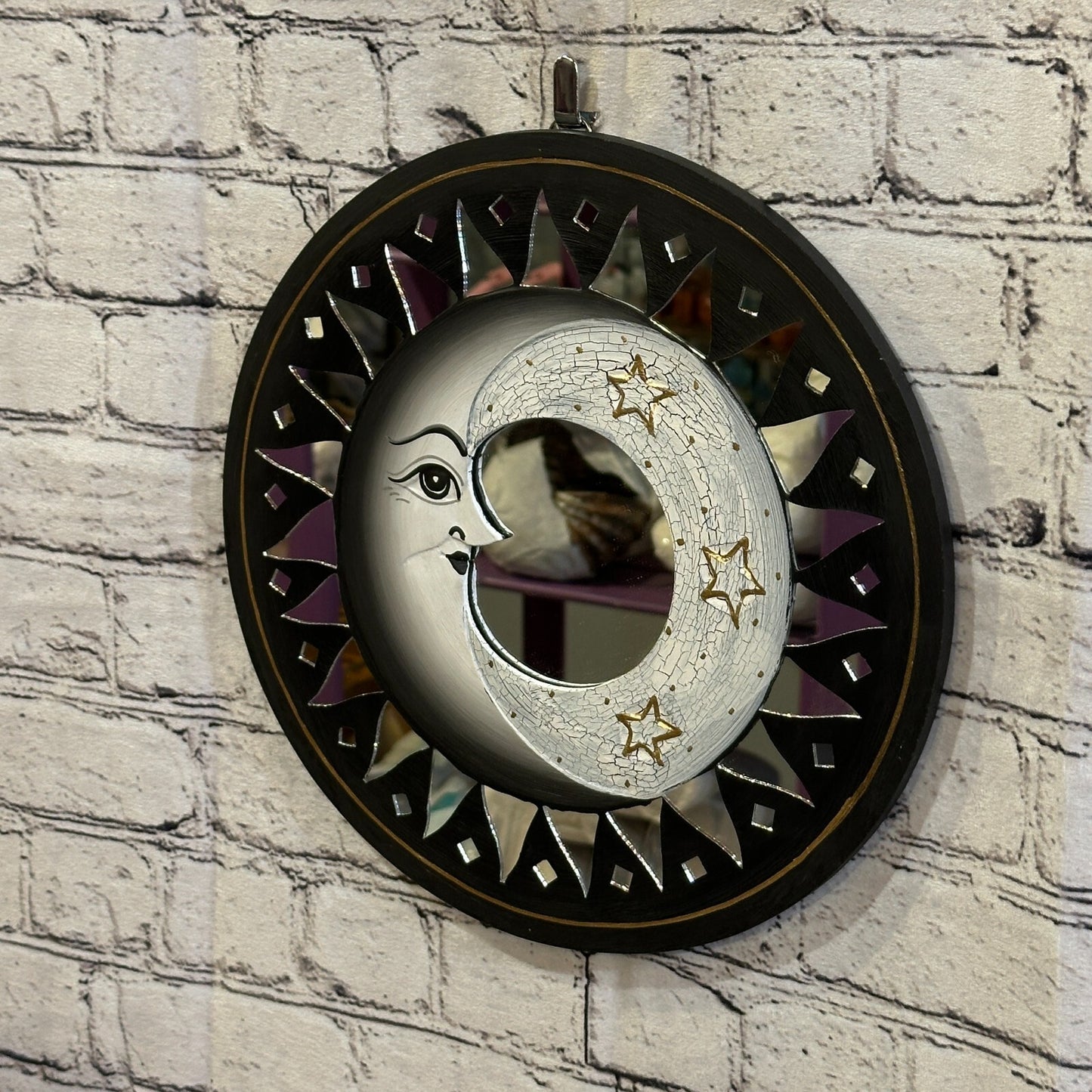 Black Full Moon Mosaic Tile Wall Mirror 30cm x 30cm 12 Inches Handmade Fairtrade