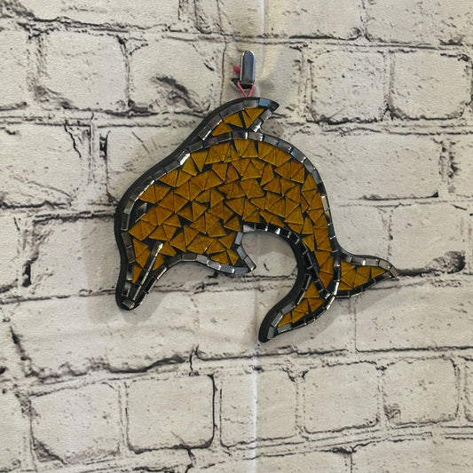 Yellow Dolphin Fish Mosaic Tile Wall Mirror 20cm x 20cm Handmade New