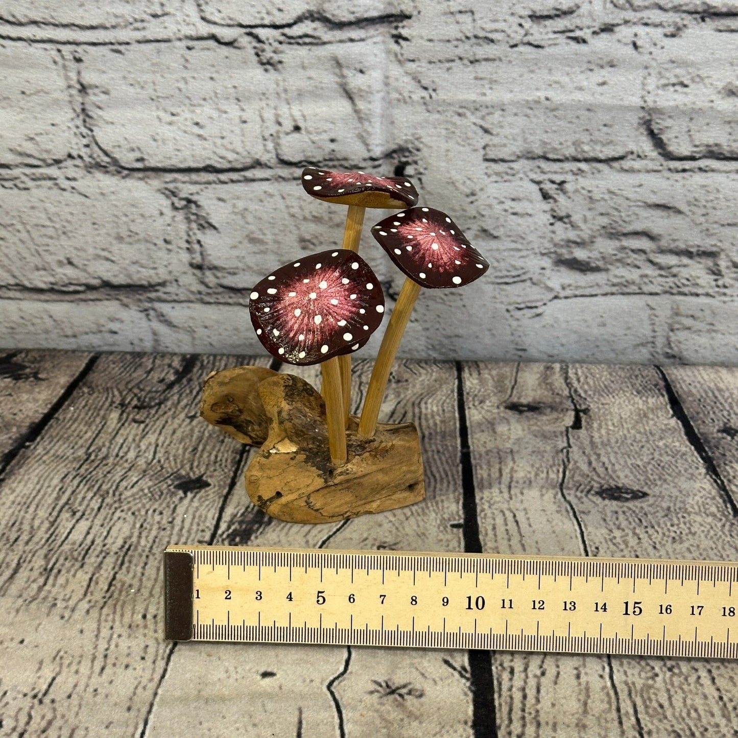 Purple Pink Painted Mushroom Parasite Ornament Natural Carving Fairtrade Wooden