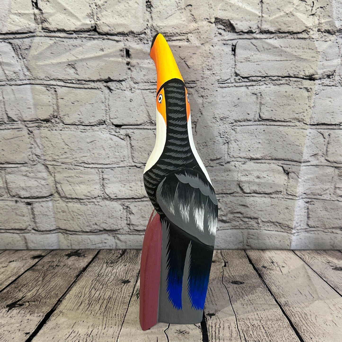 30cm Black Toucan Bird Ornament Statue Fair Trade Hand Made Carved Wood