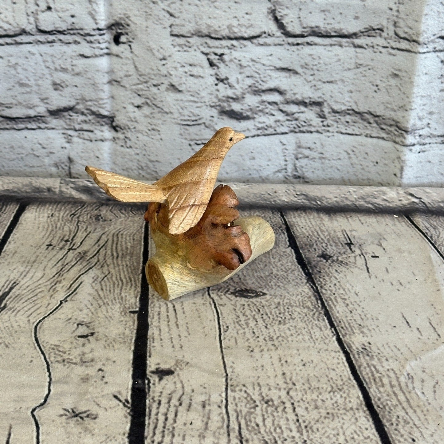 10cm Single Bird Nest Mushroom Parasite Ornament Natural Carving Fairtrade Wood