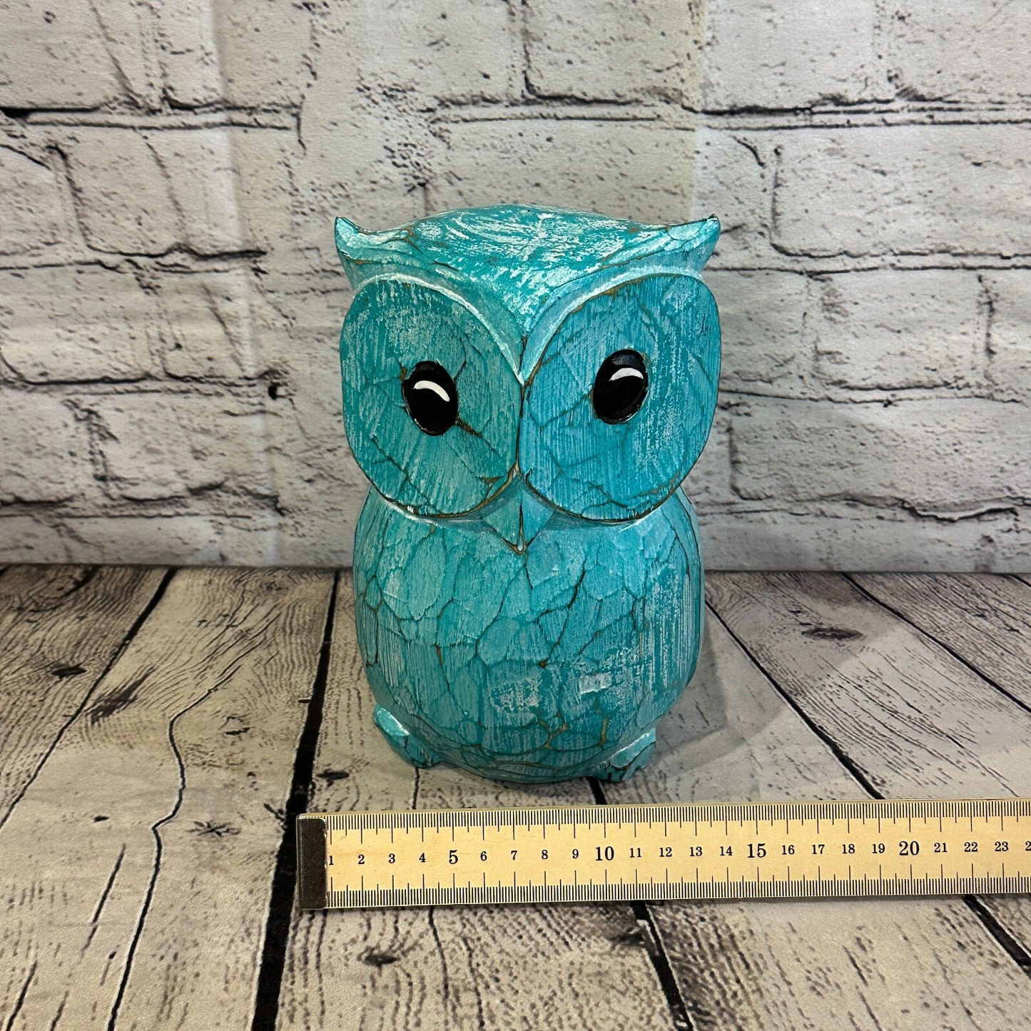 20cm x 15cm Green Flower Wooden Shabby Owl Statue Ornament Fair Trade Handcarved