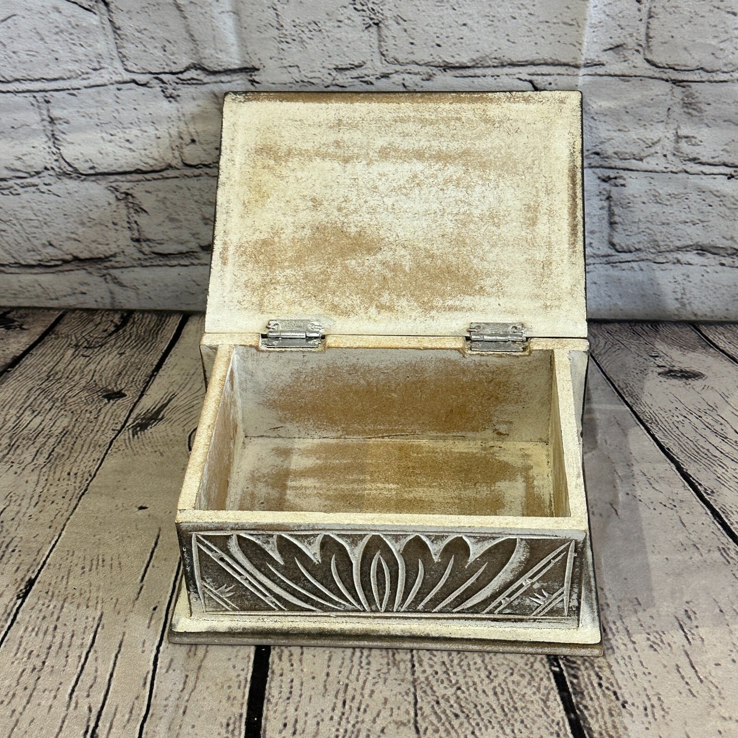Brown Flower MDF Box Lotus 18cm x 12cm x 7cm Wooden Box Trinket Handmade