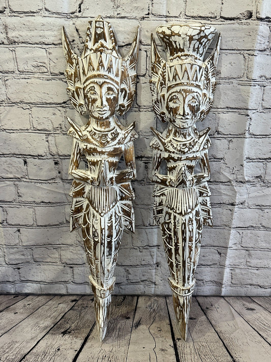 Shabby Brown Sita Dewi Bali Rice Goddess Wings Mermaid Wood Carving 65cm Pair
