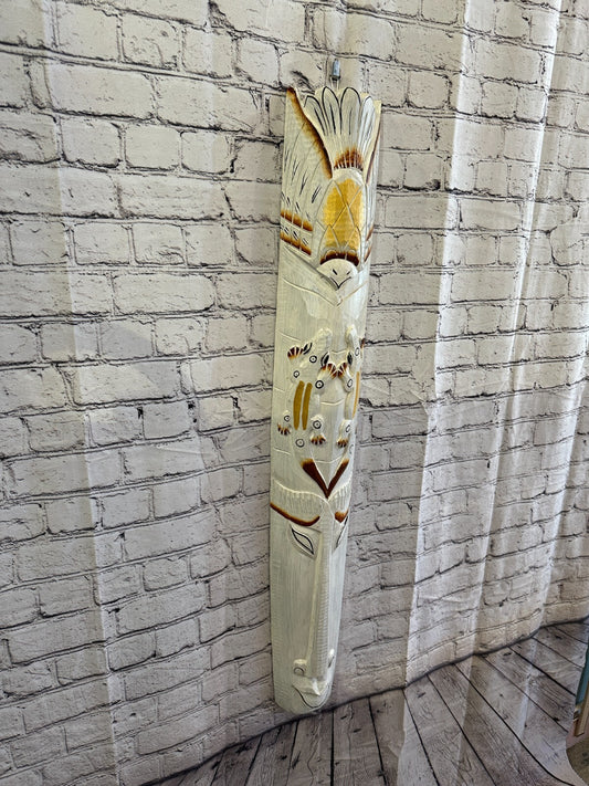 100cm White Gecko Hand Carved Fair Trade Wooden Animal Wall Art Hang Mask