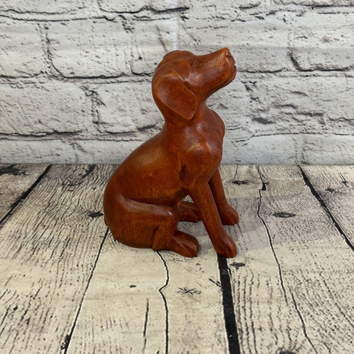 Sitting Dog 16cm Tall Labrador Wooden Shabby Dog Statue Ornament Fair Trade
