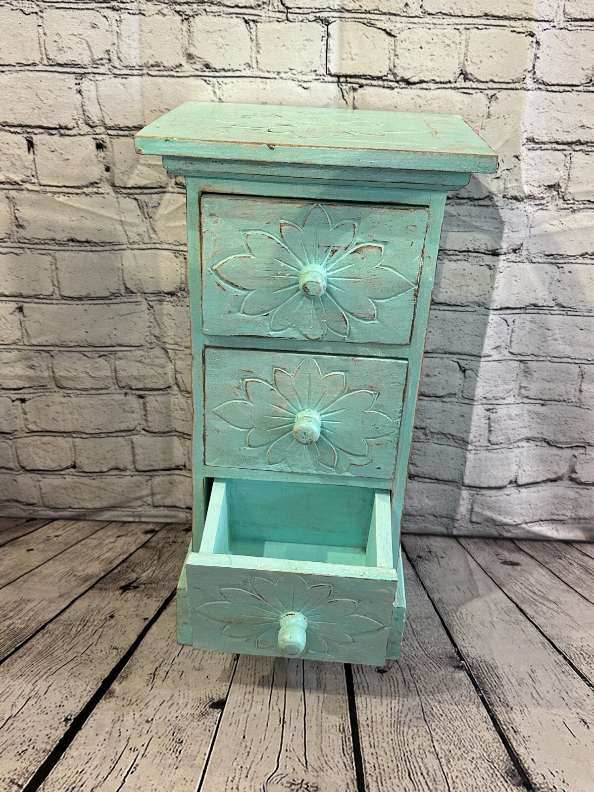 60cm x 25cm Blue 3 Draw Wooden Side Cabinet Living Hallway Storage Furniture