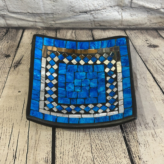20cm Blue Square Mosaic Handmade Ceramic Glass Tile Bowl Fruit