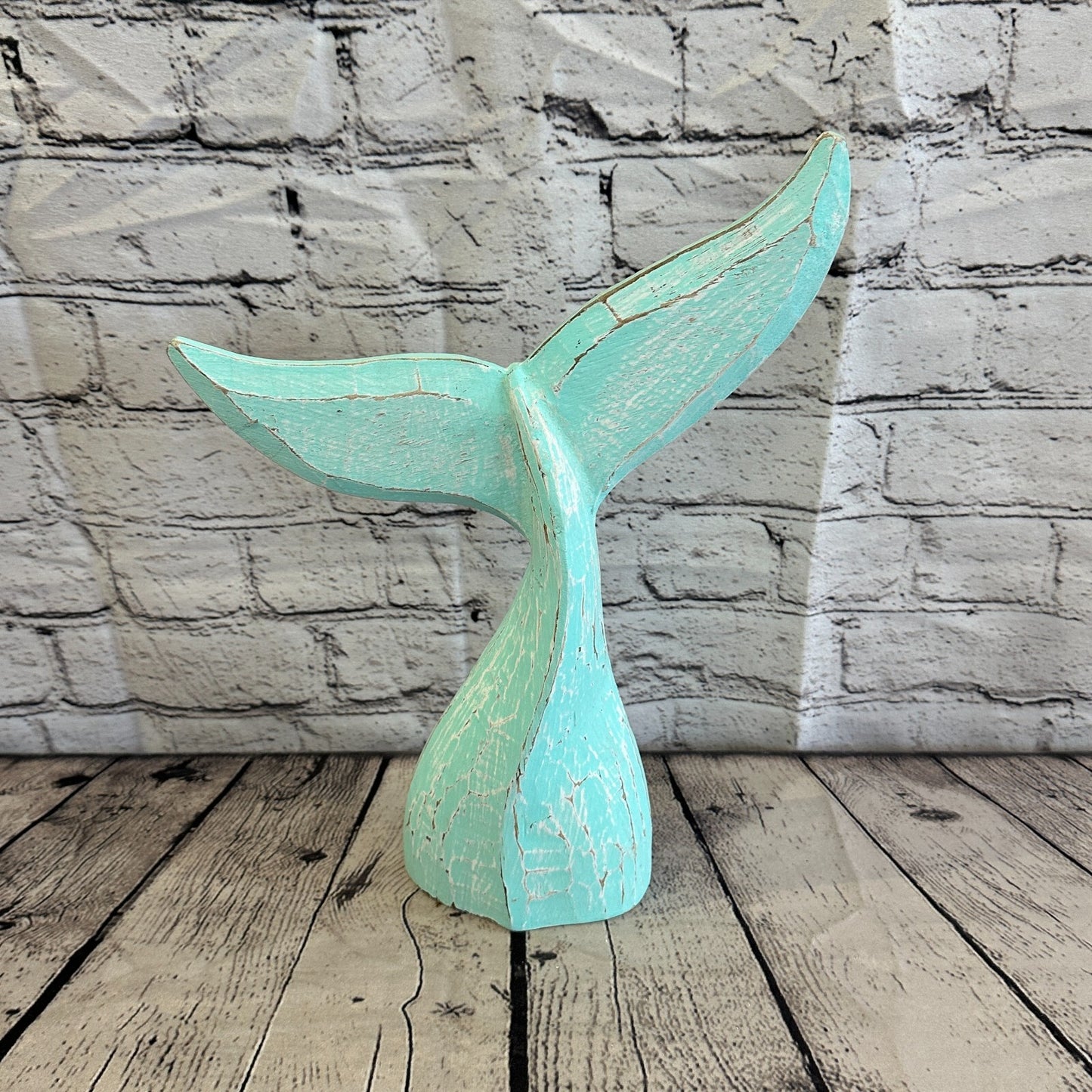 35cm x 30cm Whale Tail Green Fish Wood Coastal Ocean Bathroom Decoration