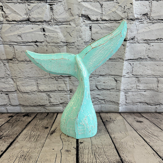 35cm x 30cm Whale Tail Green Fish Wood Coastal Ocean Bathroom Decoration