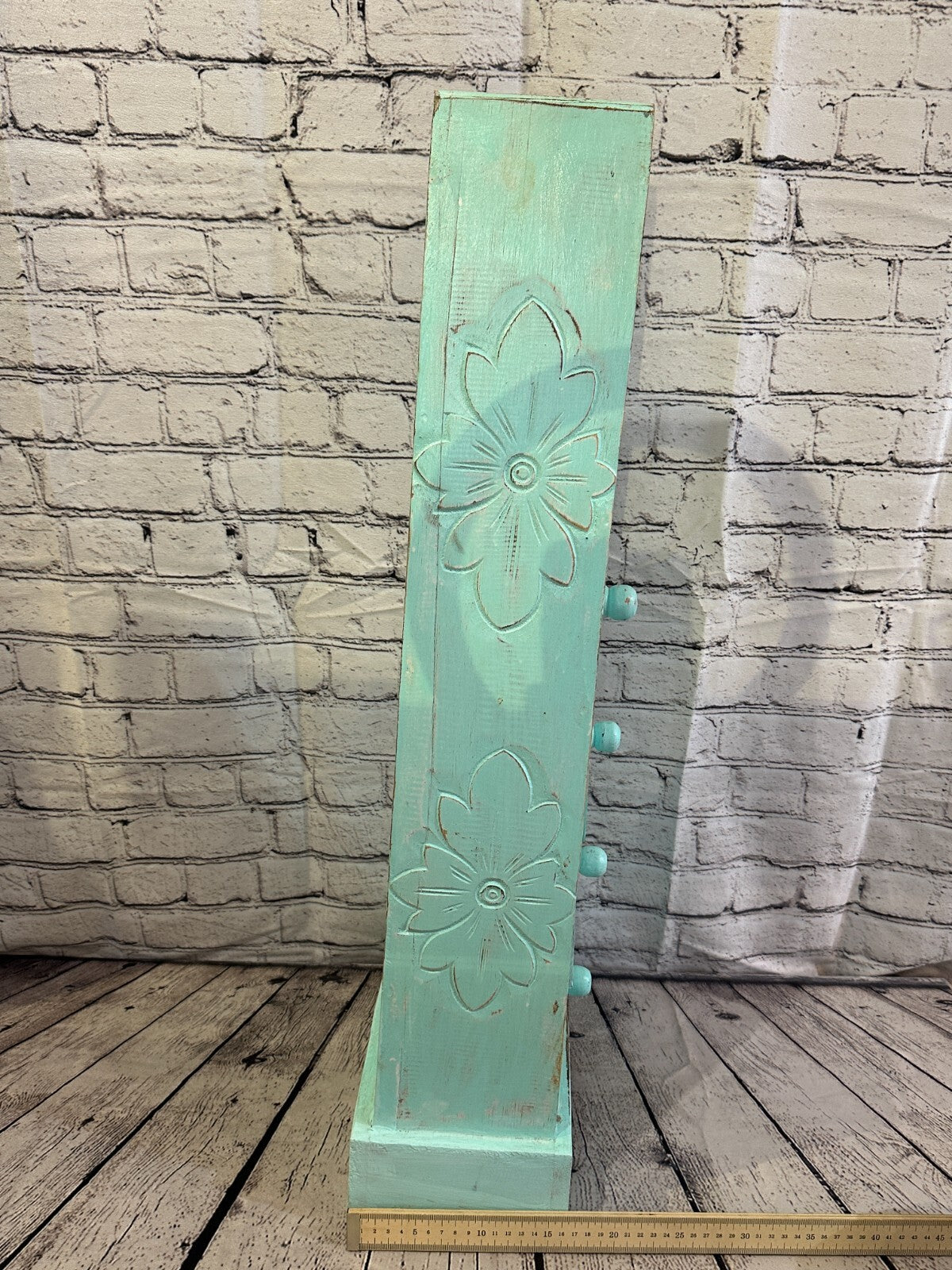 80cm x 30cm Green 3 Draw Pyramid Wooden Side Cabinet Living Storage Furniture