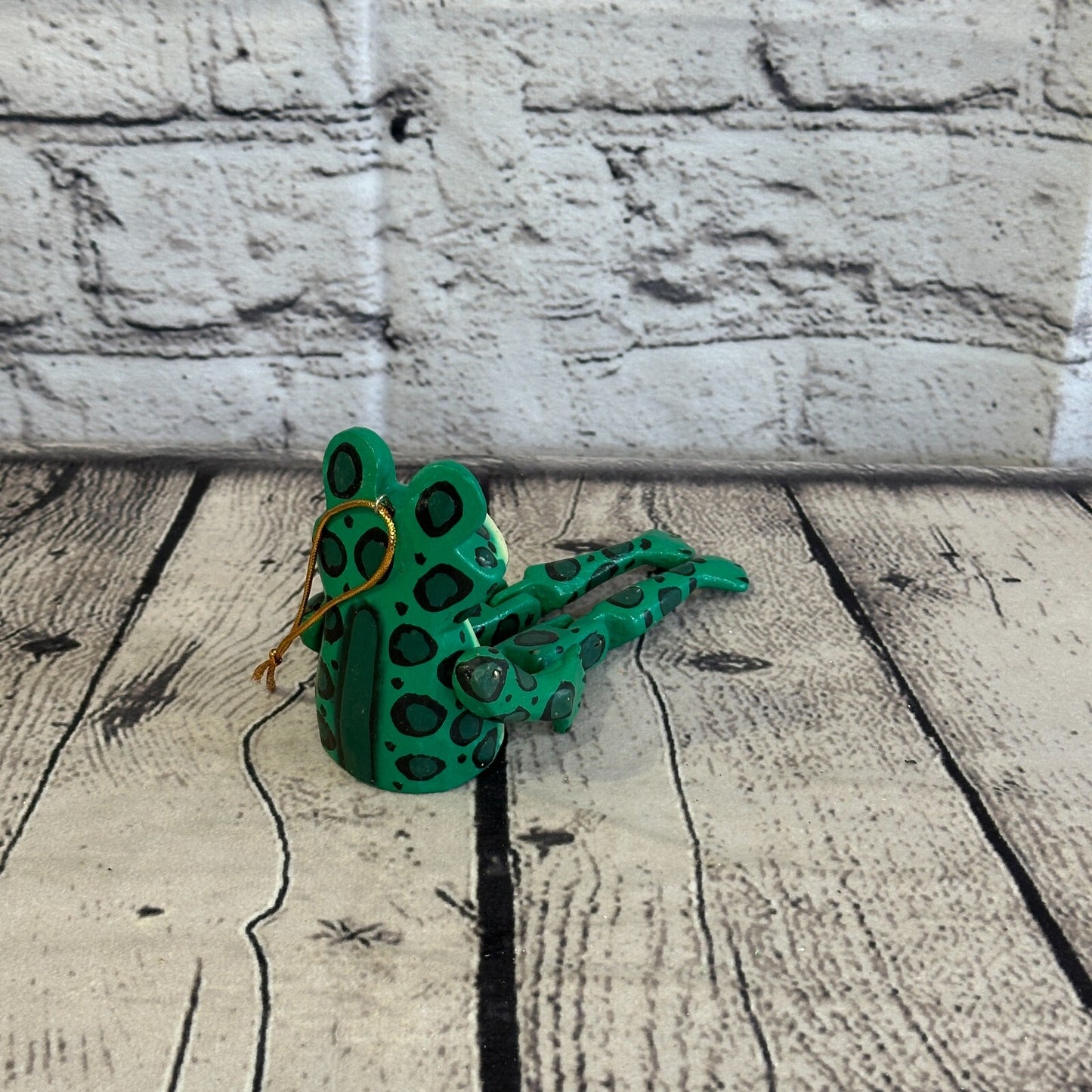 10cm Green Frog Sitting Animal, Wooden Shelf Ornament Handmade and Fairtrade