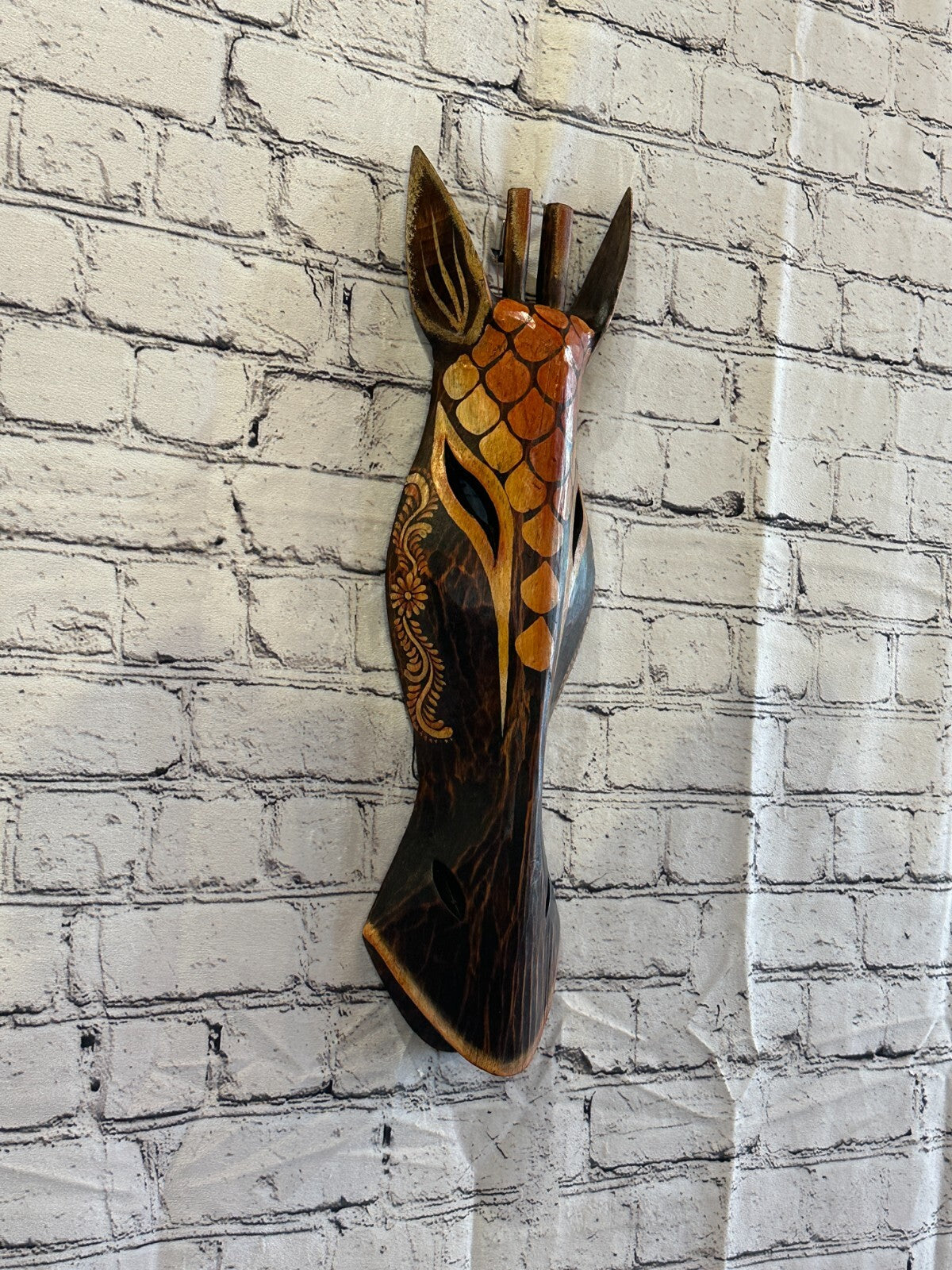 50cm Artist Giraffe Hand Carved Fair Trade Wooden Animal Wall Art Wall Hang Mask