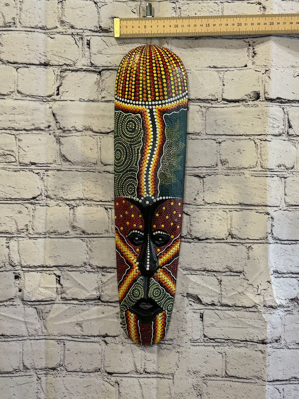 Mask 50cm Carved Wooden Dot Painted Ethnic Tribal Tiki Wall Art Handmade No 3