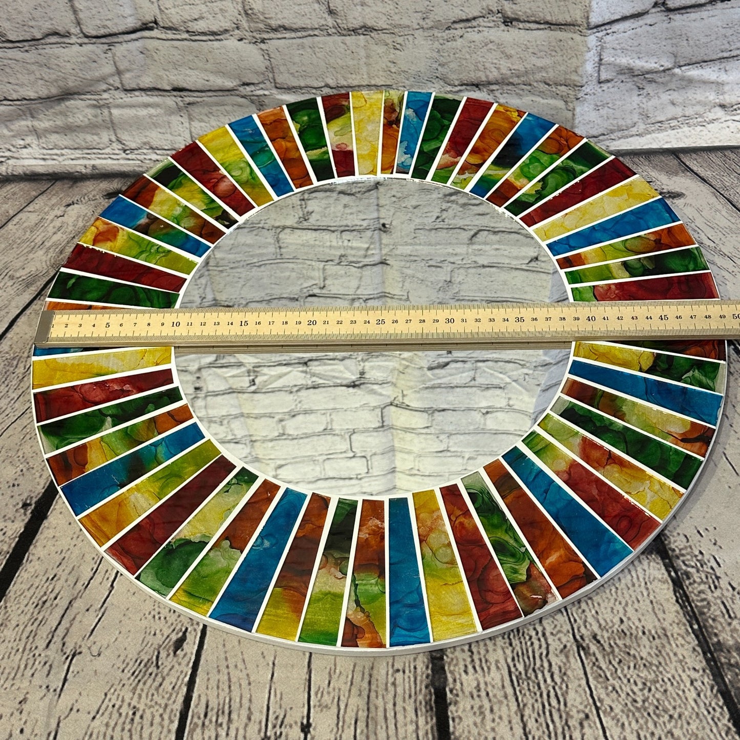 Rainbow White Line Mosaic Tile Wall Mirror 50cm x 50cm 20 Inches Handmade New