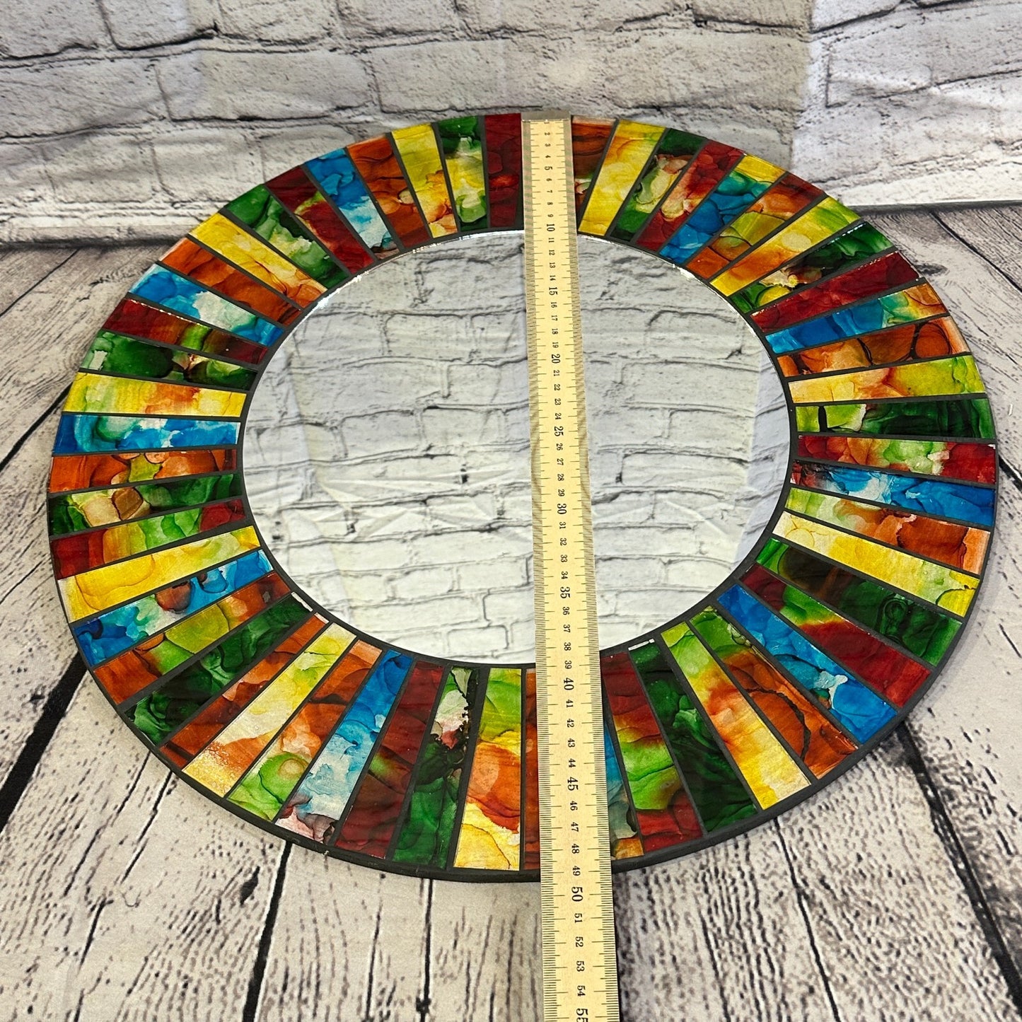 Rainbow Black Line Mosaic Tile Wall Mirror 50cm x 50cm 20 Inches Handmade New