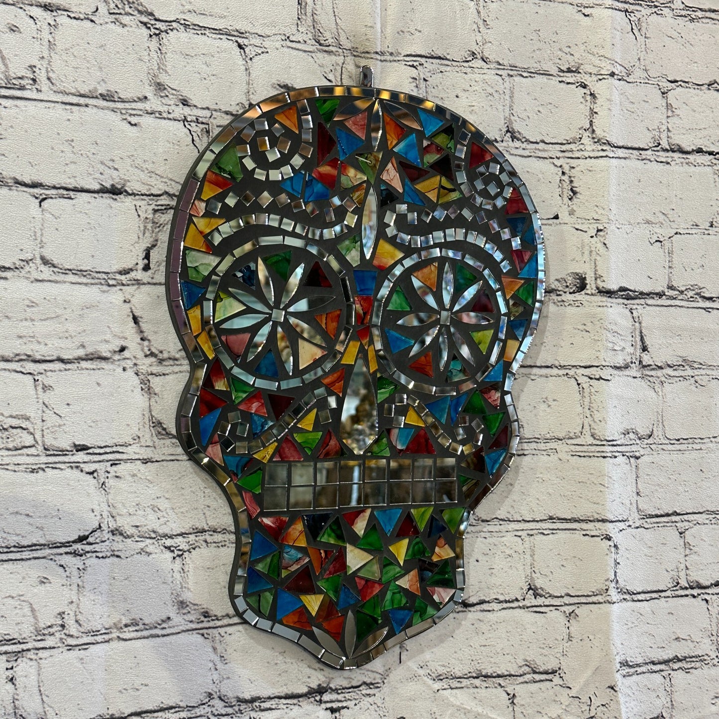 Rainbow Skull Mosaic Tile Wall Mirror 40cm x 28cm 16 Inches Handmade New