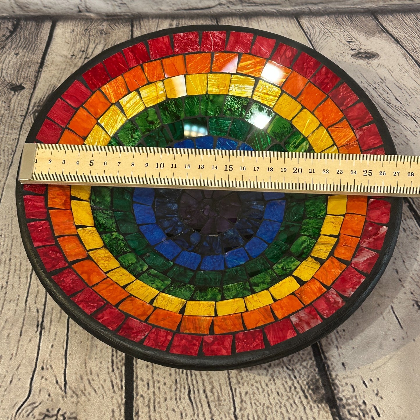 28cm Rainbow Eye Round Mosaic Handmade Ceramic Glass Tile Bowl Fruit