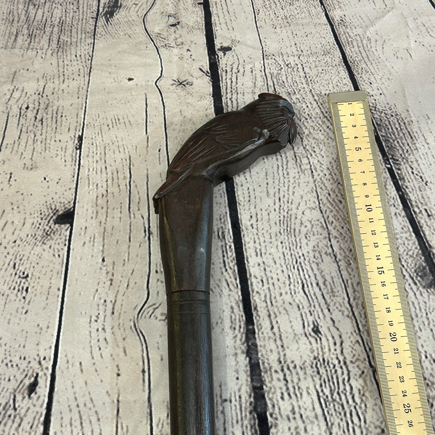Wise Owl 90cm Tribal African Walking Stick Cane Hand Carved Dark Wood