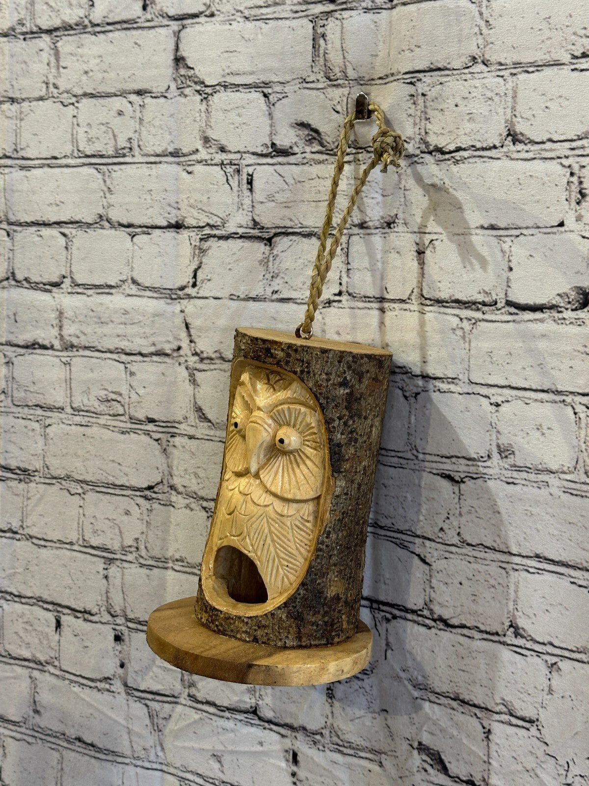 Bird House Barn Owl Of The Woods 25cm Hand Carved Tree Trunk Wood Fairtrade