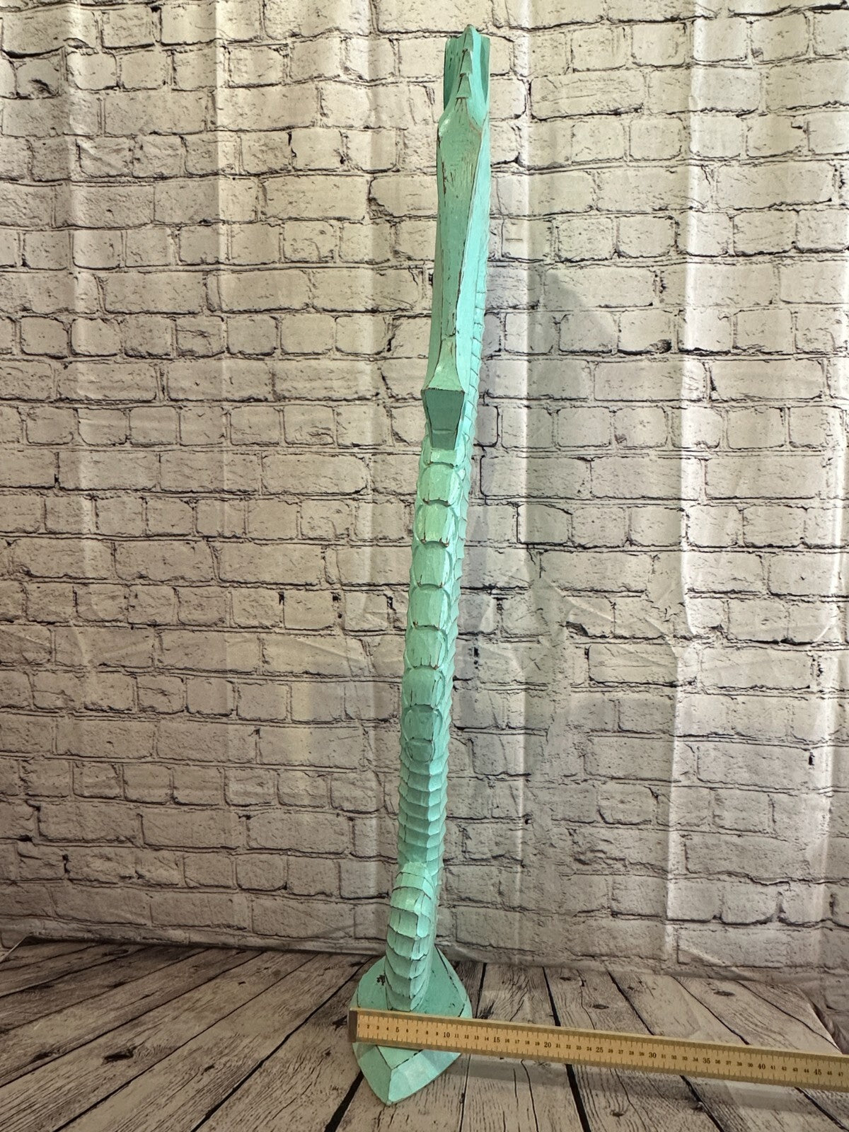 100cm Green Plain Wooden Shabby Seahorse Statue Ornament Fair Trade Handcarved