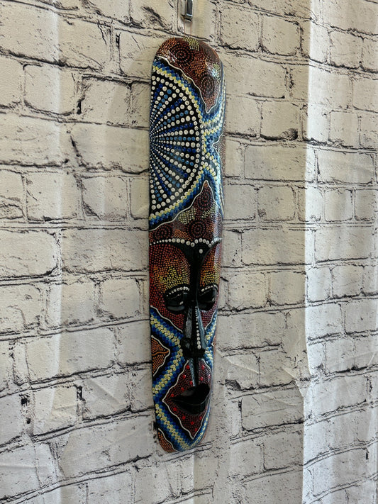 Mask 50cm Carved Wooden Dot Painted Ethnic Tribal Tiki Wall Art Handmade No 5
