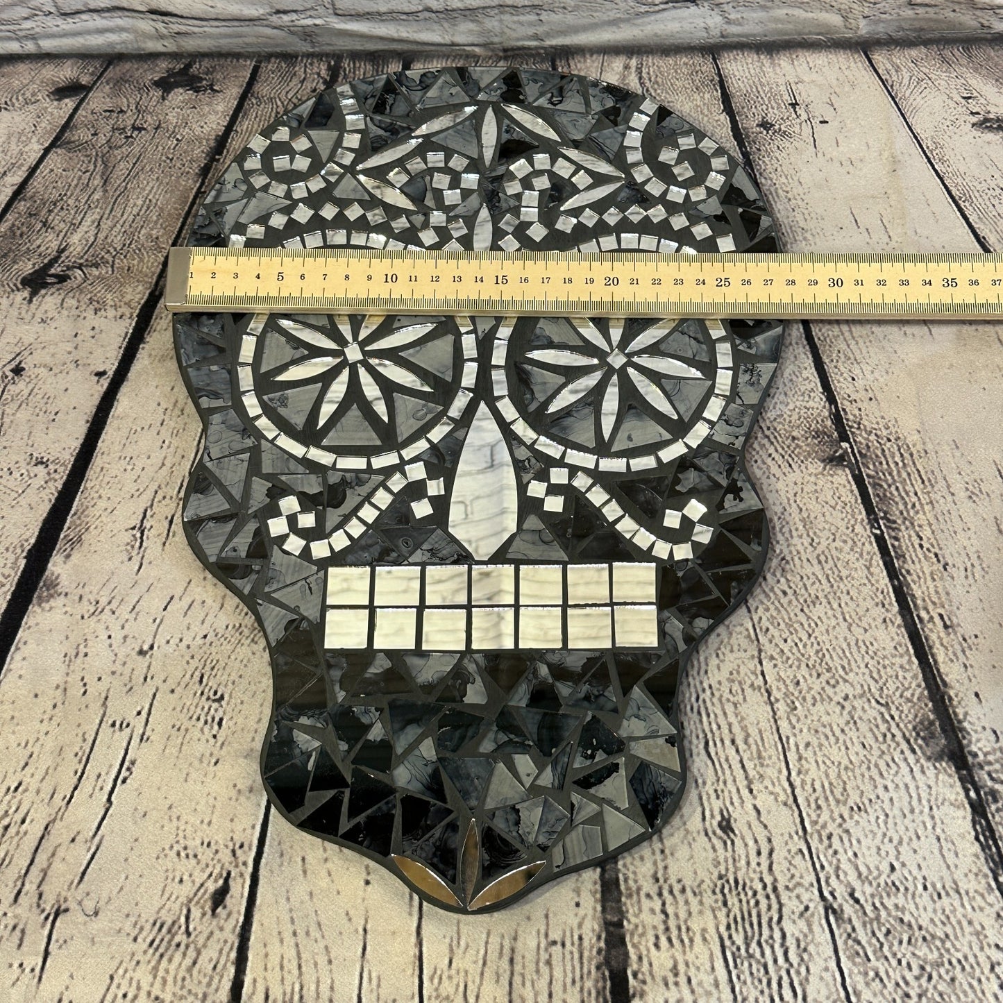 Black Grey Skull Mosaic Tile Wall Mirror 40cm x 28cm 16 Inches Handmade New