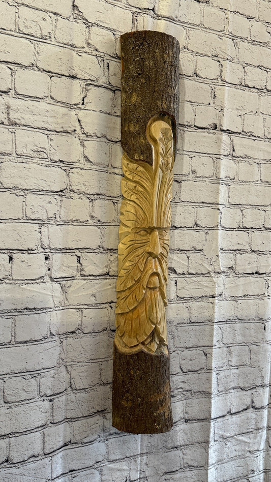 Green Man Of The Woods 80cm Hand Carved Wizard Tree Trunk Wood Fairtrade