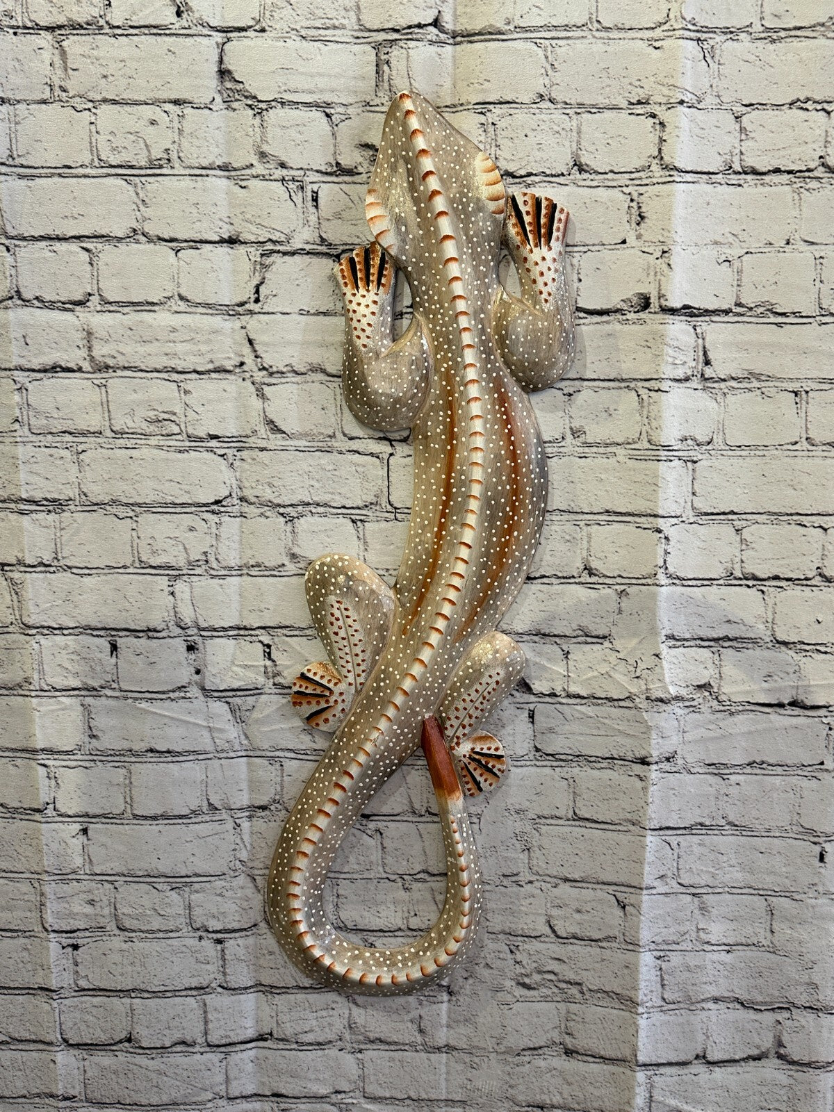 80cm Gecko Lizard Grey Wood Wall Hanging Wooden Ornaments Wood Carving