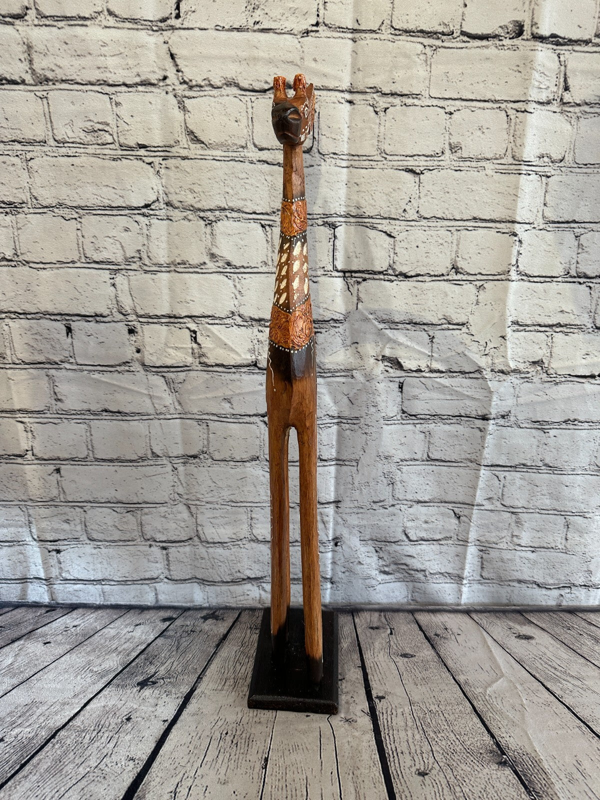 60cm Brown Painted Wood Giraffe Tall Statue Wood Modern Hand Carved Painted