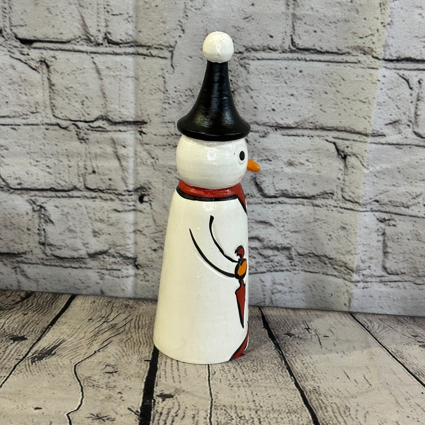 24cm x 6cm Black Pointy Hat Snowman Handcrafted Wood Xmas Christmas Ornament