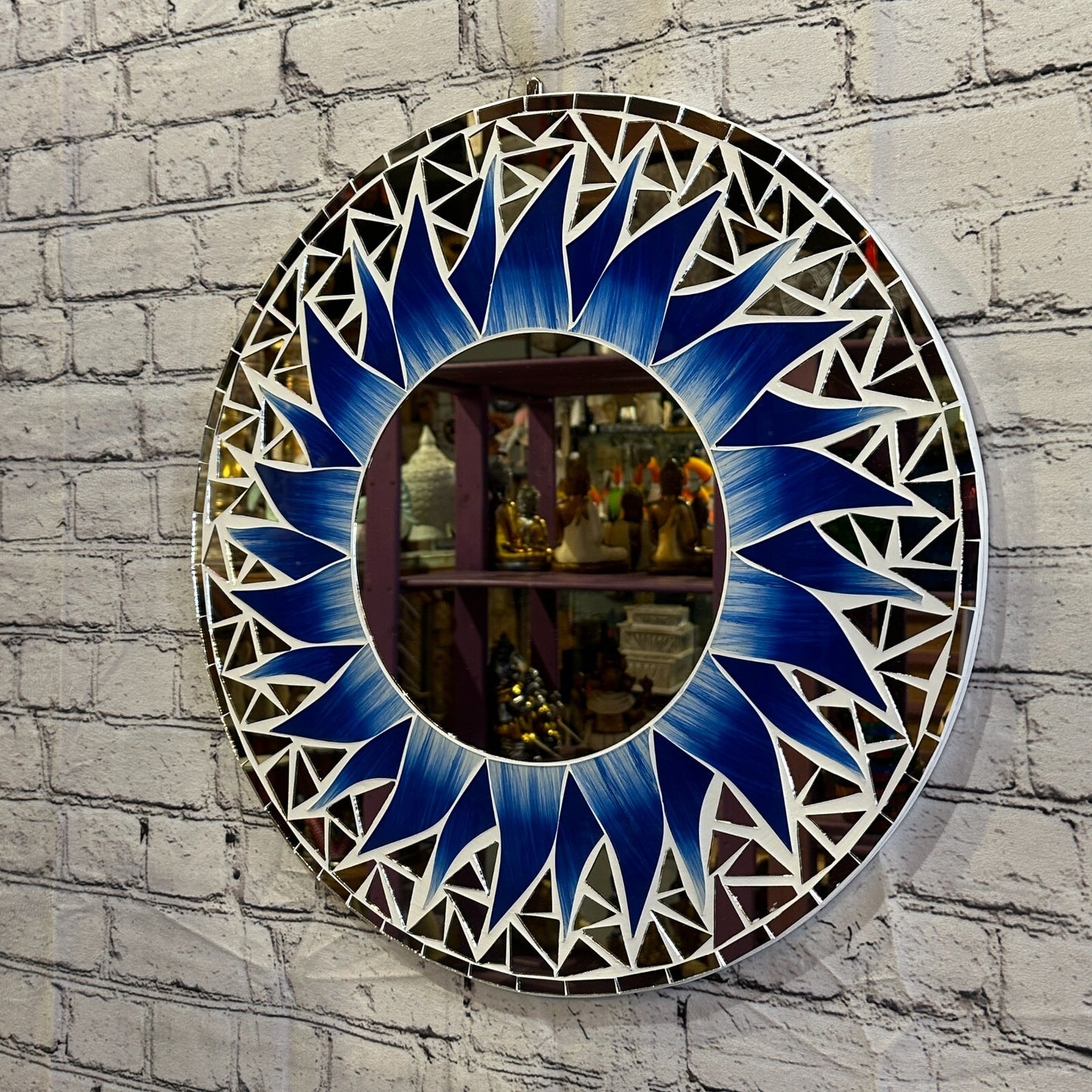 Dark Blue Flame Sun Mosaic Tile Wall Mirror 50cm x 50cm 20 Inches Handmade New