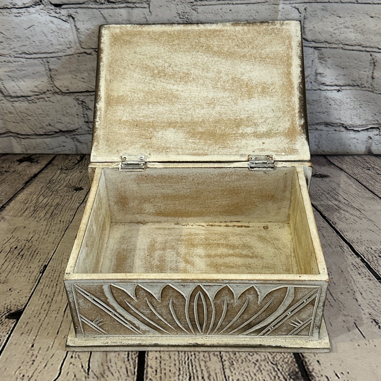 Brown Flower MDF Box Lotus 22cm x 18cm x 8cm Wooden Box Trinket Handmade