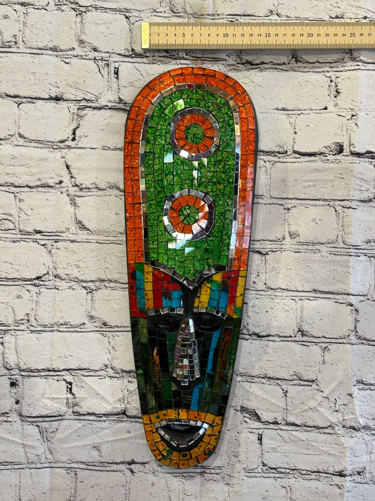 50cm Mosaic Mirror Mask Carved Painted Ethnic Tribal Wall Art Handmade Design 3