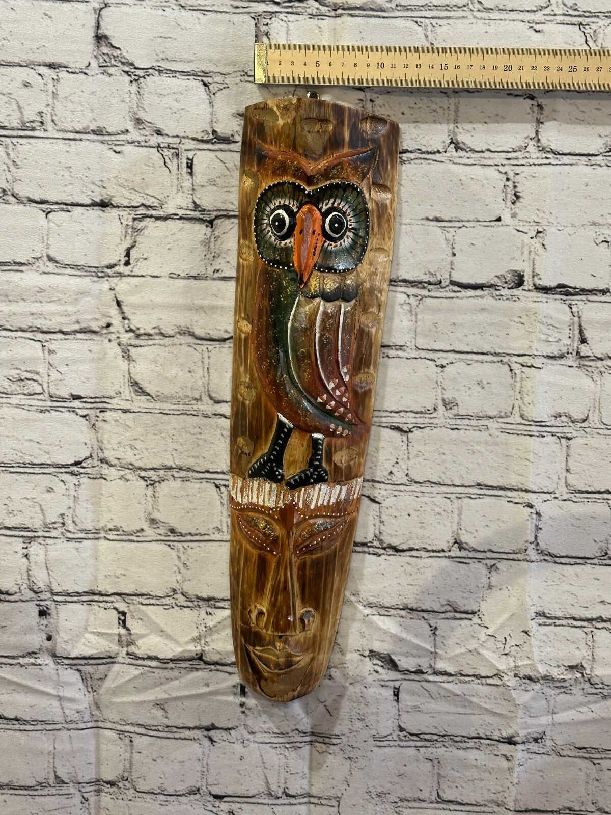 50cm Standing Owl Hand Carved Fair Trade Wooden Animal Wall Art Wall Hang Mask