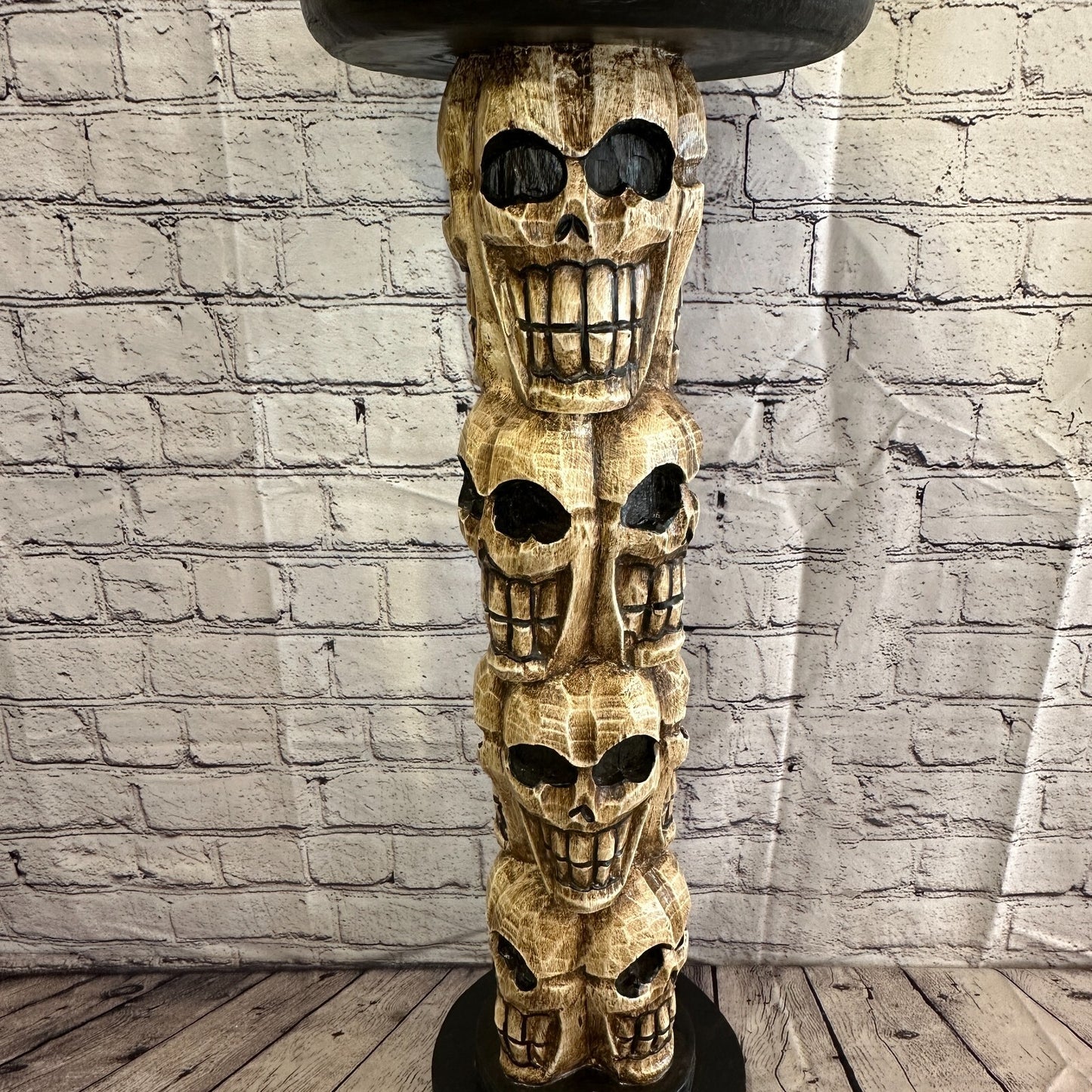 75cm Skull Tower Wood Side Table Bone Skull Flower Stand Solid Wood Gothic New