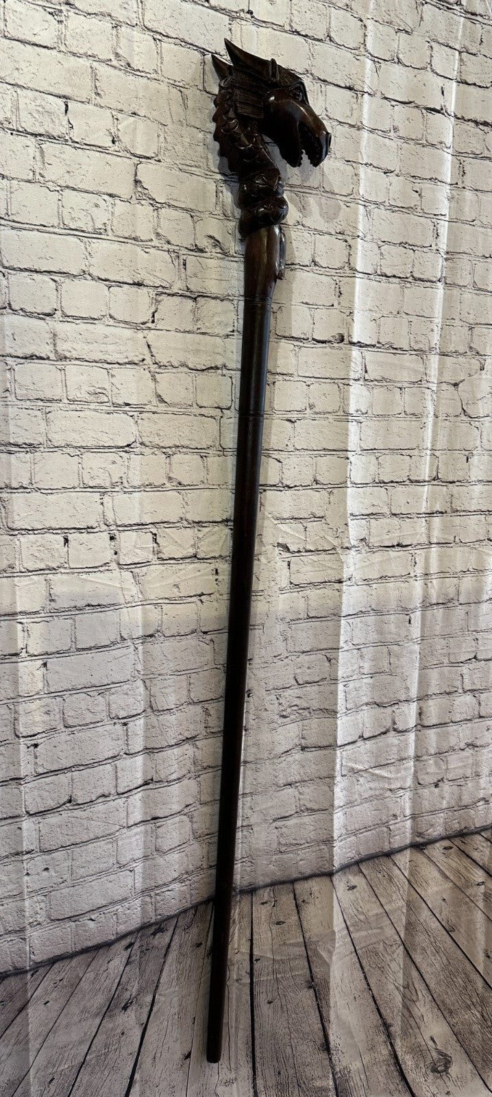 Dragon Head 140cm Staff Tribal African Walking Stick Cane Hand Carved Dark Wood