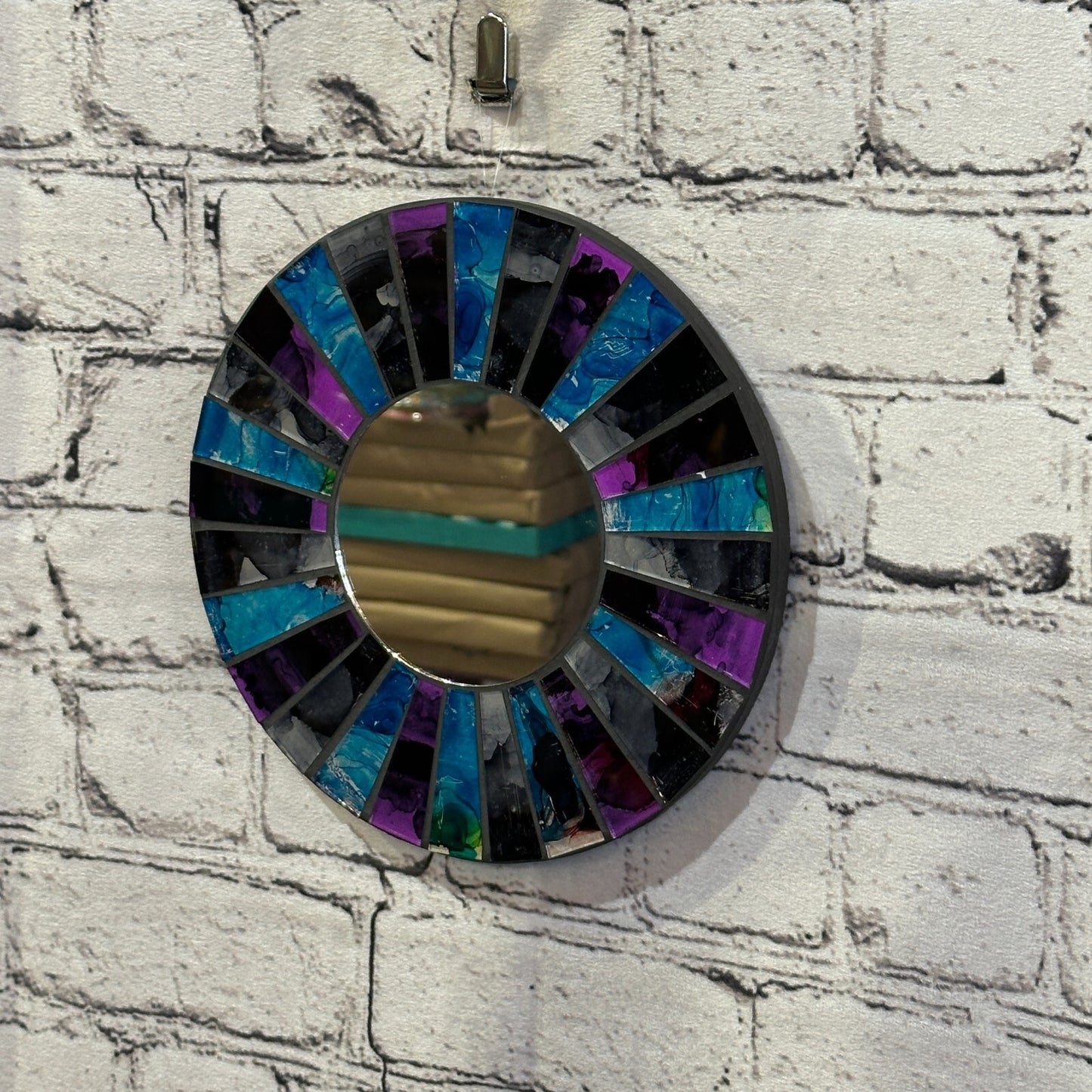 Purple Blue Line Mosaic Tile Wall Mirror 20cm x 20cm 8 Inches Handmade New