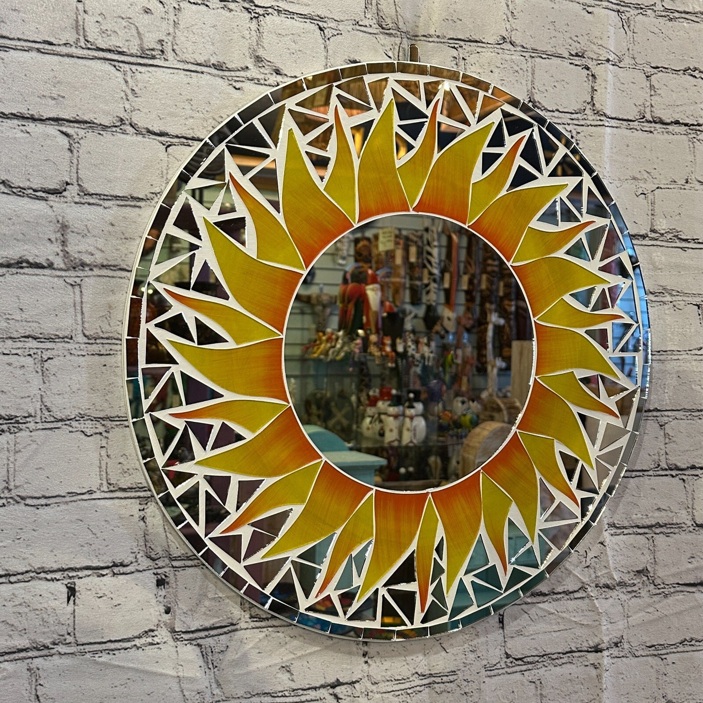 Orange Flame Sun Mosaic Tile Wall Mirror 50cm x 50cm 20 Inches Handmade New