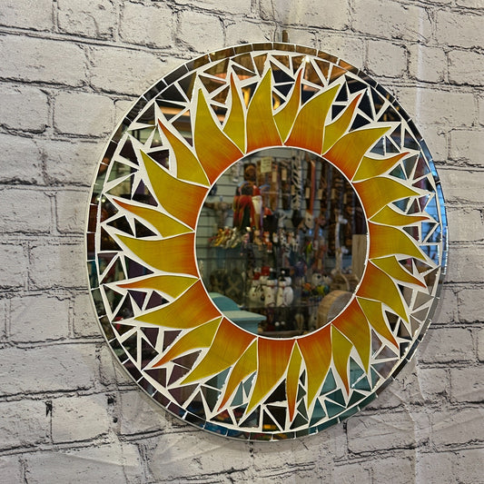 Orange Flame Sun Mosaic Tile Wall Mirror 50cm x 50cm 20 Inches Handmade New