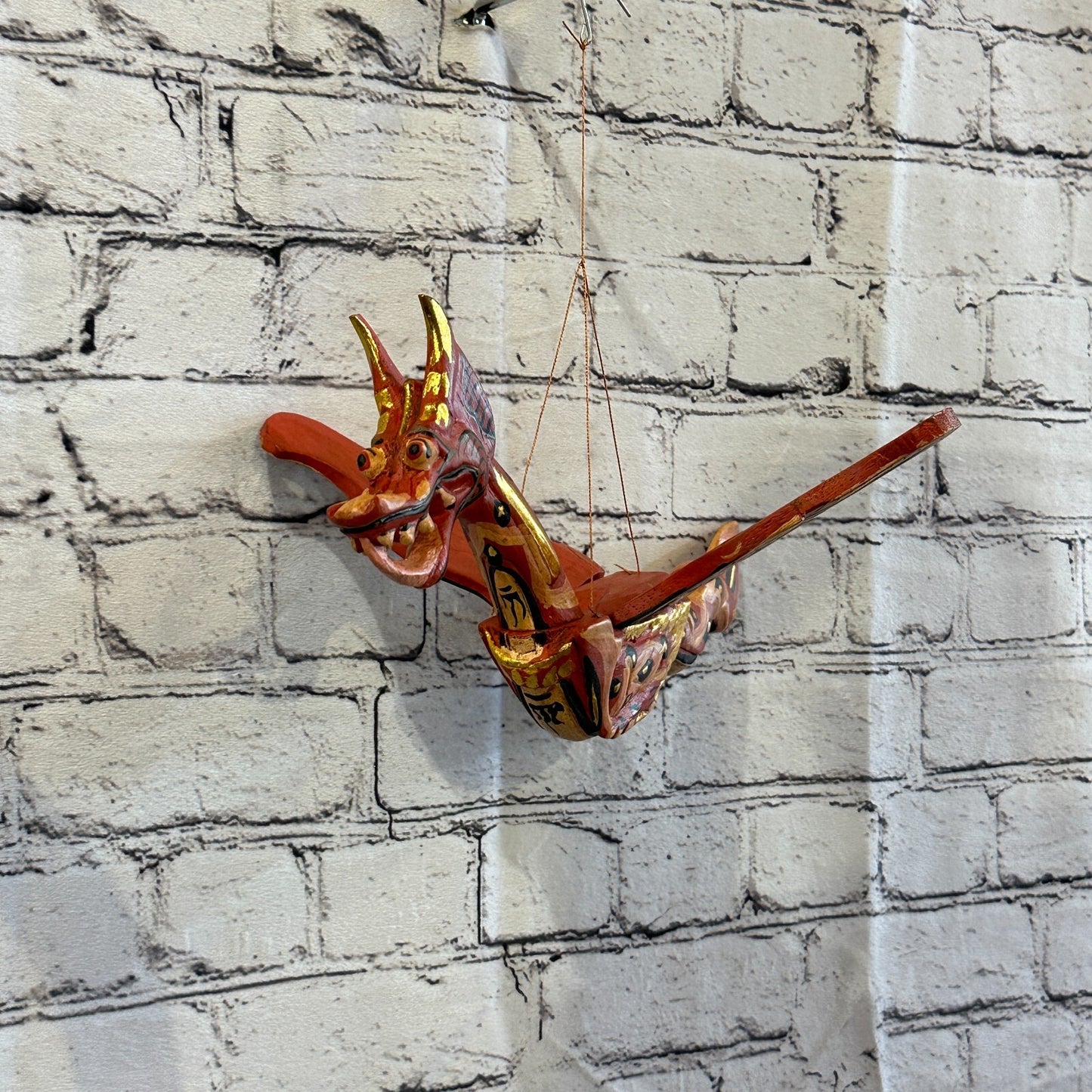 Medium Red Dragon Folk Art Wood Flying Winged Mobile Spirit Chaser Guardian